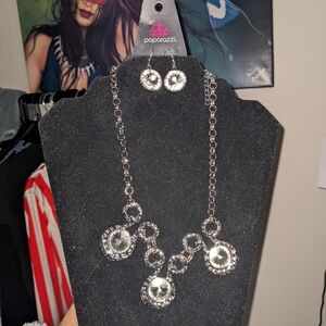 Paparazzi Silver Tone Necklace Set with Clear Gems